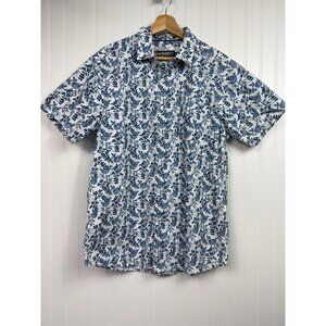 Monument Shirt Mens Floral Short Sleeve Button Up Blue White Cotton Size Large